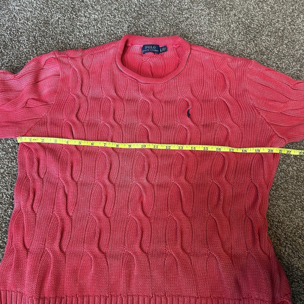 Polo Ralph Lauren Pink Cable Knit Cotton Sweater Womens Large Crew Neck Pony - Picture 8 of 8